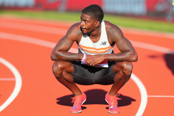 Trayvon Bromell in ‘super’ shoes after winning the men’s 100 metres during the Muller British Grand Prix in July.  