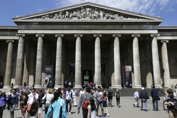 Visitors walk outside the British Museum in Bloomsbury, London.