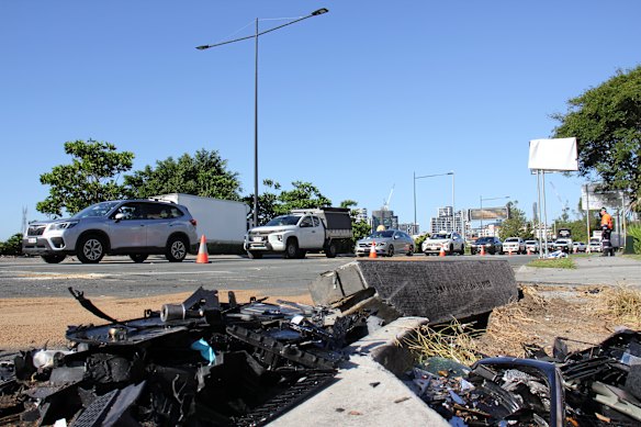 A Range Rover, a Mazda CX-60, and a Toyota Hiace collided on Kingsford Smith Drive at Hamilton in Brisbane early on Tuesday, with police arresting four people.