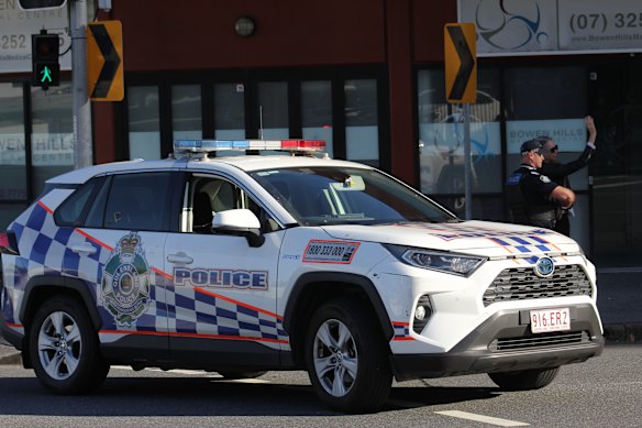 Police monitor a CFMEU protest in Brisbane in June this year, after the union’s ousted leaders lost their High Court challenge.