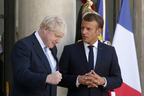 British Prime Minister Boris Johnson and French President Emmanuel Macron after talks in Paris in August.