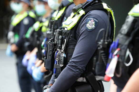 A Melbourne court has been told one officer hit the man numerous times with a baton, while a second allegedly sprayed capsicum in his face twice.