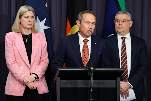 Minister for Agriculture, Fisheries and Forestry Julie Collins, Premier of Western Australia Roger Cook and Minister for Environment and Water Murray Watt addressed the media at a press conference at Parliament House in Canberra on Monday. 
