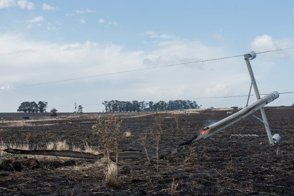 An investigation found one of the fires was sparked when a 50-year-old power pole on a property near Garvoc snapped in high winds.