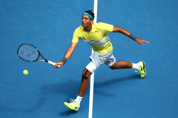 Nick Kyrgios wearing his lucky shirt during the 2012 Australian Open boys final against Thanasi Kokkinakis.