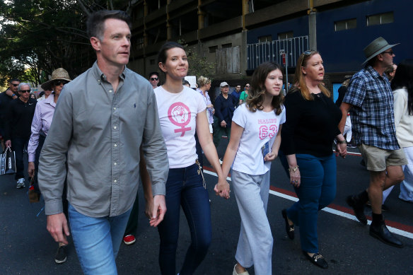 NSW Premier Chris Minns and Housing Minister Rose Jackson at the march against violence towards women  in Sydney on Saturday.