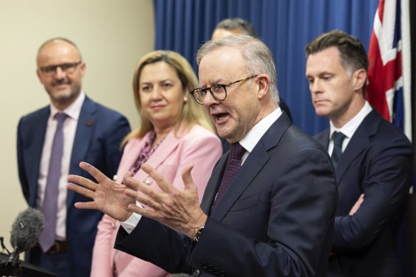 Anthony Albanese addresses the media following a meeting of the national cabinet.