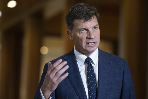 Shadow treasurer Angus Taylor during a doorstop interview at Parliament House in Canberra on Tuesday.