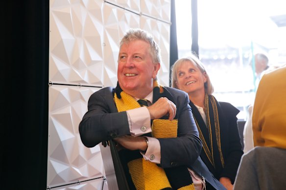 Richmond’s No.1 ticket holder Mark Nelson at a grand final function in 2019.