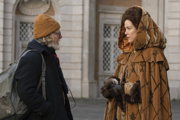 Tony McNamara and Belinda Bromilow on the set of The Great season 2.