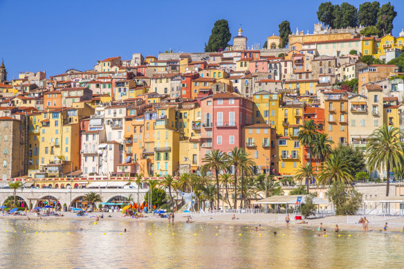 Candy-coloured Menton on the French Riviera.