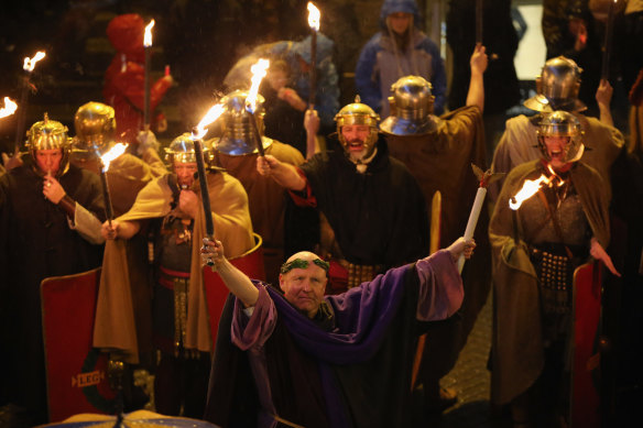 A re-enactment of the Roman festival of Saturnalia in Chester, England, in 2012.