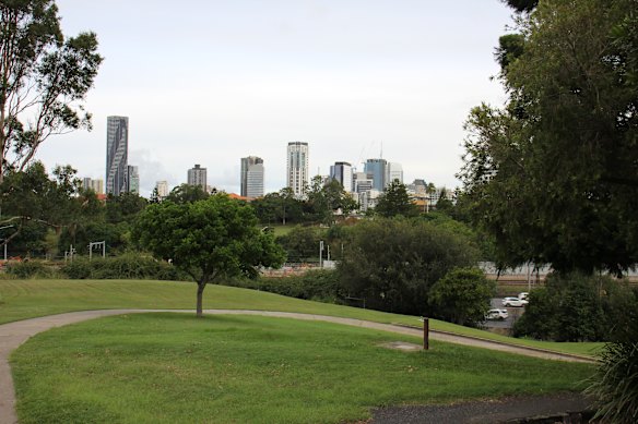 The Inner City Bypass separates the area where a stadium is planned from the skyscrapers of Brisbane’s CBD.