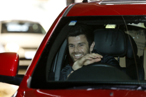 Trent Cotchin at Marvel Stadium for the drive-through test.