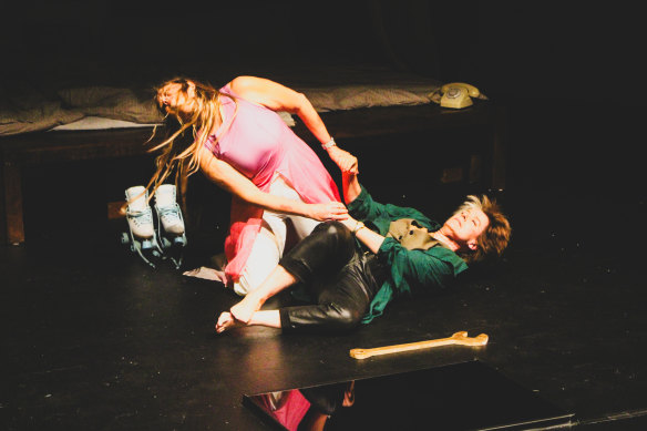Katrina Mathers (left) and Rebecca Morton in a scene from Skating in the Clouds. 