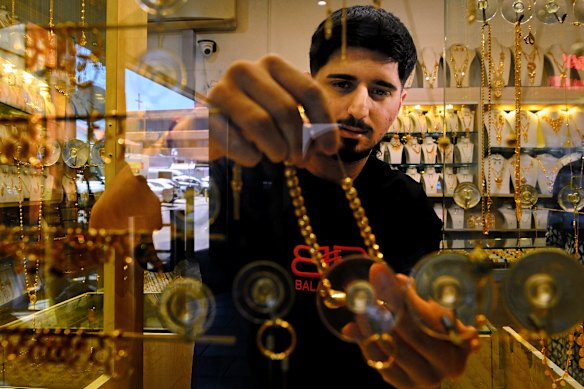 Arduen Shnaishel from Ounce Jewellery in Auburn among some of the gold pieces on display. 