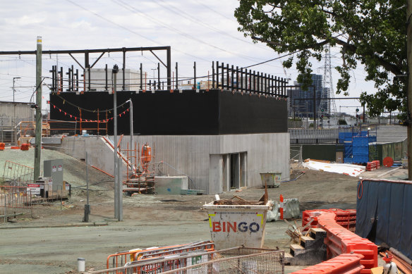 A flood immune 9.1-metre building at the Metro Tunnel site in Kensington.