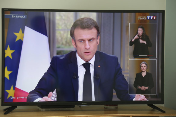 French President Emmanuel Macron appeared on national television for the first time since his government forced through the controversial pension bill.