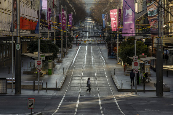 Melbourne’s deserted CBD at the height of the stage 4 lockdown.