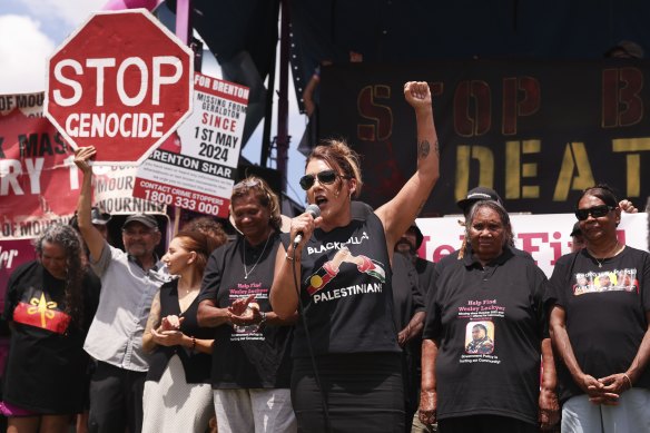 Thorpe speaking at a protest outside Parliament House in Canberra on Thursday.