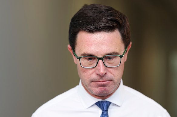 David Littleproud during a doorstop interview in the press gallery at Parliament House, Canberra. 