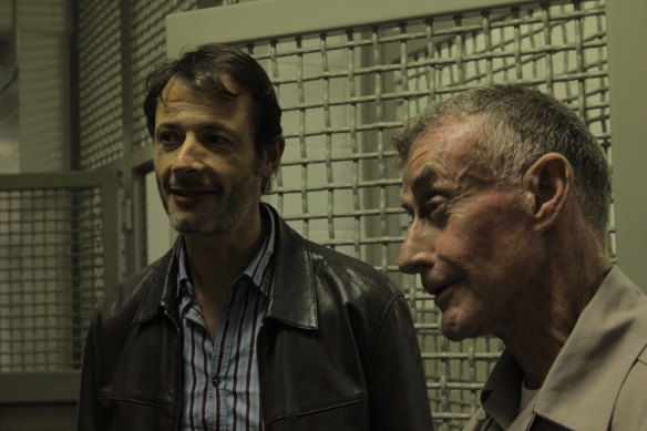 French director Jean-Xavier de Lestrade, left, with Michael Peterson during the making of The Staircase.