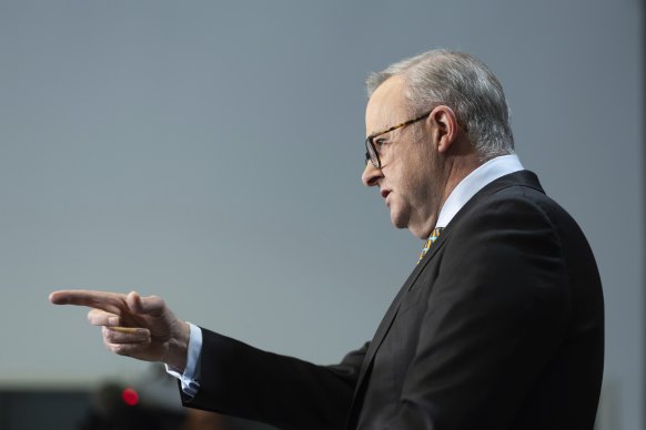 Prime Minister Anthony Albanese during a press conference.