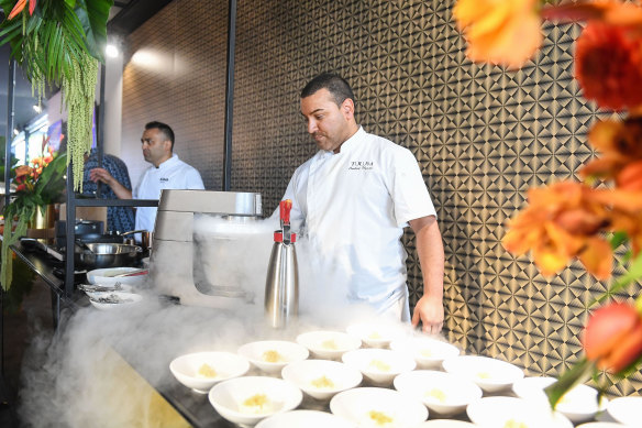 Chefs at work at the Marriott Bonvoy lounge at the Australian Grand Prix. 