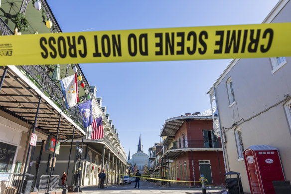 New Orleans police and federal agents investigate a deadly New Year’s Day truck attack on Bourbon Street.