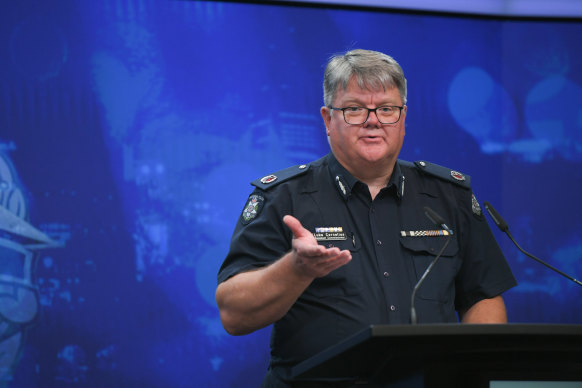 Assistant Commissioner Luke Cornelius at a press conference on Friday. 