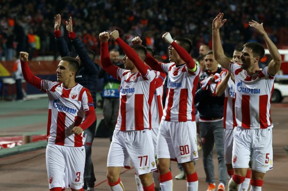 Red Star Belgrade after beating Liverpool in 2018.