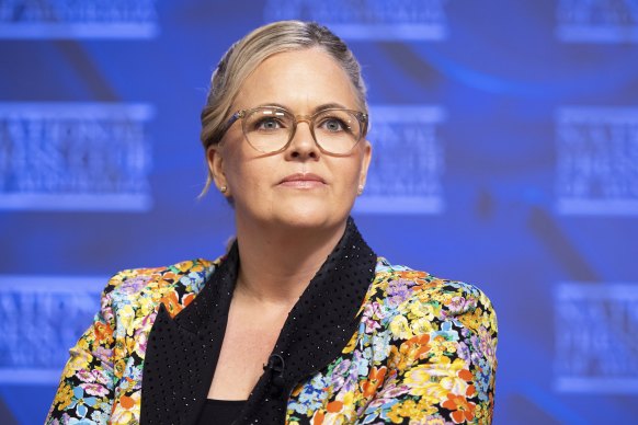 Australian of the Year Taryn Brumfitt  addressing the National Press Club of Australia in late October.