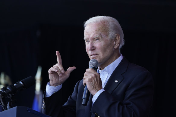 US President Joe Biden speaks during an event in Milwaukee.