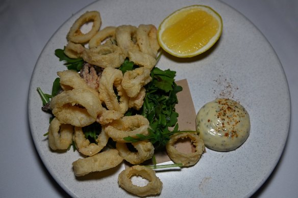 Six spices calamari with rocket and tarragon mayonnaise.