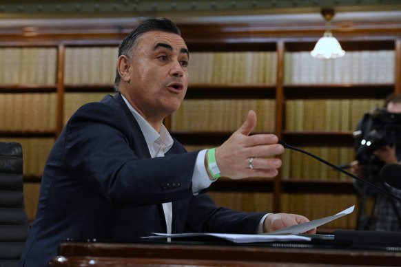 John Barilaro giving evidence during the inquiry into his appointment as Senior Trade and Investment Commissio<em></em>ner to the Americas.