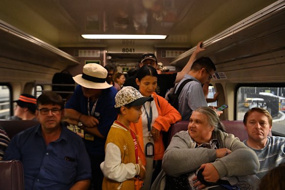 Sayan Poudel and his mum Sarita Nepali boarded the train from Parramatta.
