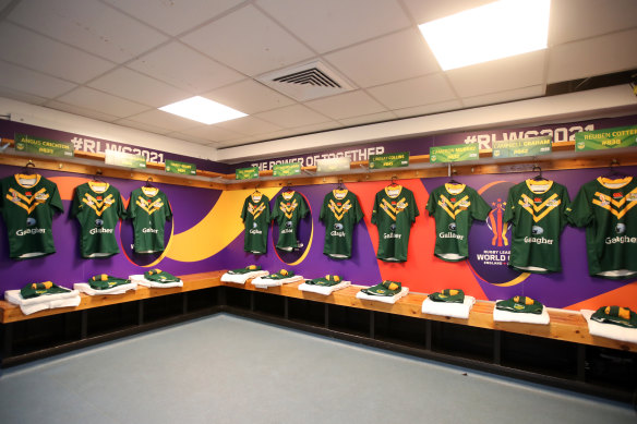 The Australian change rooms ahead of the Kangaroos quarter-final against Lebanon.