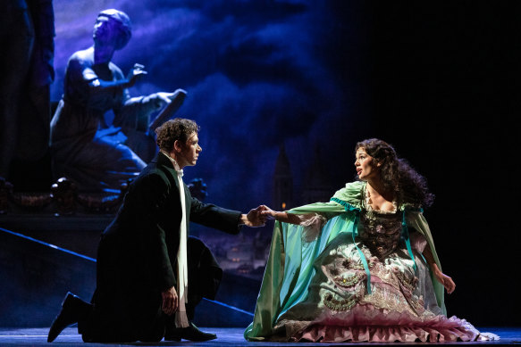 Blake Bowden and Amy Manford star as Raoul and Christine in the new production of <i>Phantom of the Opera</i>.