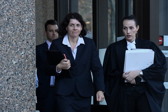 Sue Chrysanthou, SC, leaves the hearing into her eligibility for the Porter defamation trial 