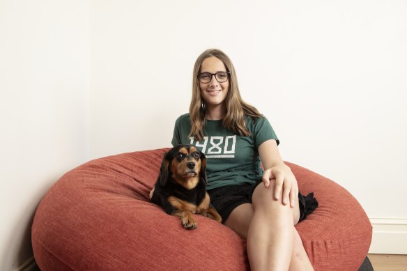 Olivia with her dog Serena.