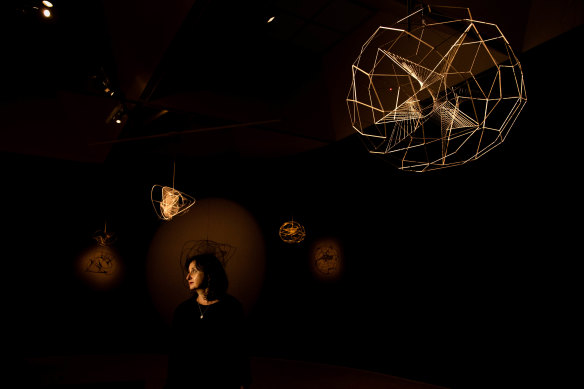 Curator Denise Mimmocchi at the Margel Hinder exhibition at the Art Gallery of NSW.