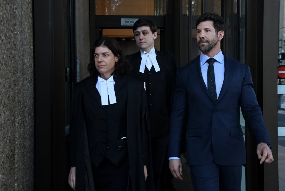 Former commando Heston Russell (right) with barrister Sue Chrysanthou, SC, leaving the Federal Court in Sydney,