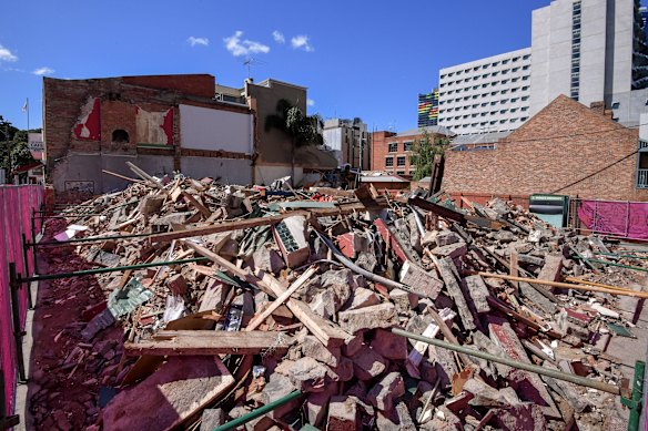 The rubble of the Corkman Irish Pub the day after it was illegally demolished in 2016.