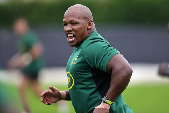 Bongi Mbonambi will take the field as New Zealand and South Africa vie to become the first four-time winners of the Rugby World Cup.