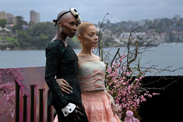 Cynthia Erivo and Ariana Grande at Mrs Macquarie’s Chair in Sydney last month.