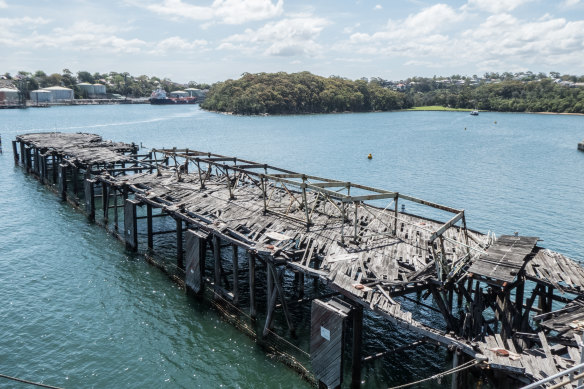 The coal loader wharf at Waverton in 2020. Transport for NSW is working on plans to make the area safe and retrieve sections of the wharf
for future heritage interpretation.