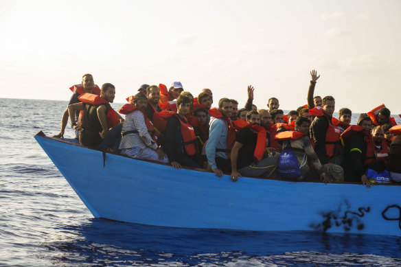 Europe-bound migrants are rescued from the sea off Libya by the members of the humanitarian ship Geo Barents last month.