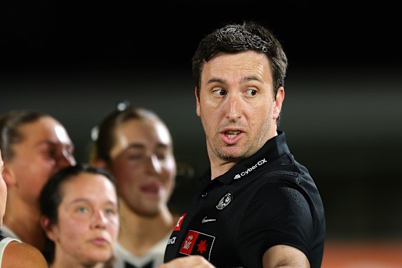 Wright coaching the Pies last weekend.