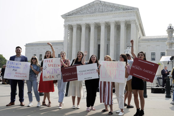 Right-wing activists react outside of the Supreme Court in Washington this week.