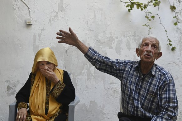 Nakba survivors Thurraya al-Muhsen, 77, and husband Ahmad al-Fararjeh, 80, from Zakaria village, at their home in Dheisheh refugee camp in Bethlehem.